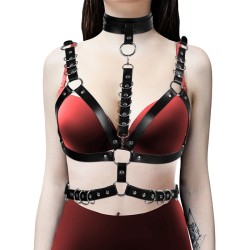 leather bra harness with collar waist belt